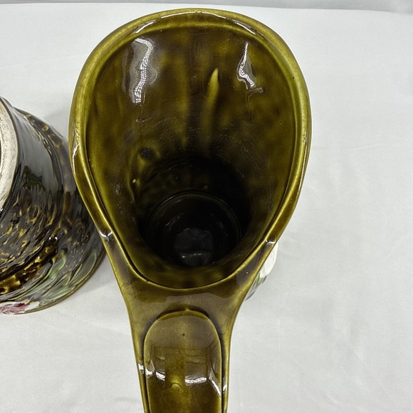 Vintage avocado green textured‎ mini pitcher And Planter flowers majolica Japan - Picture 9 of 10